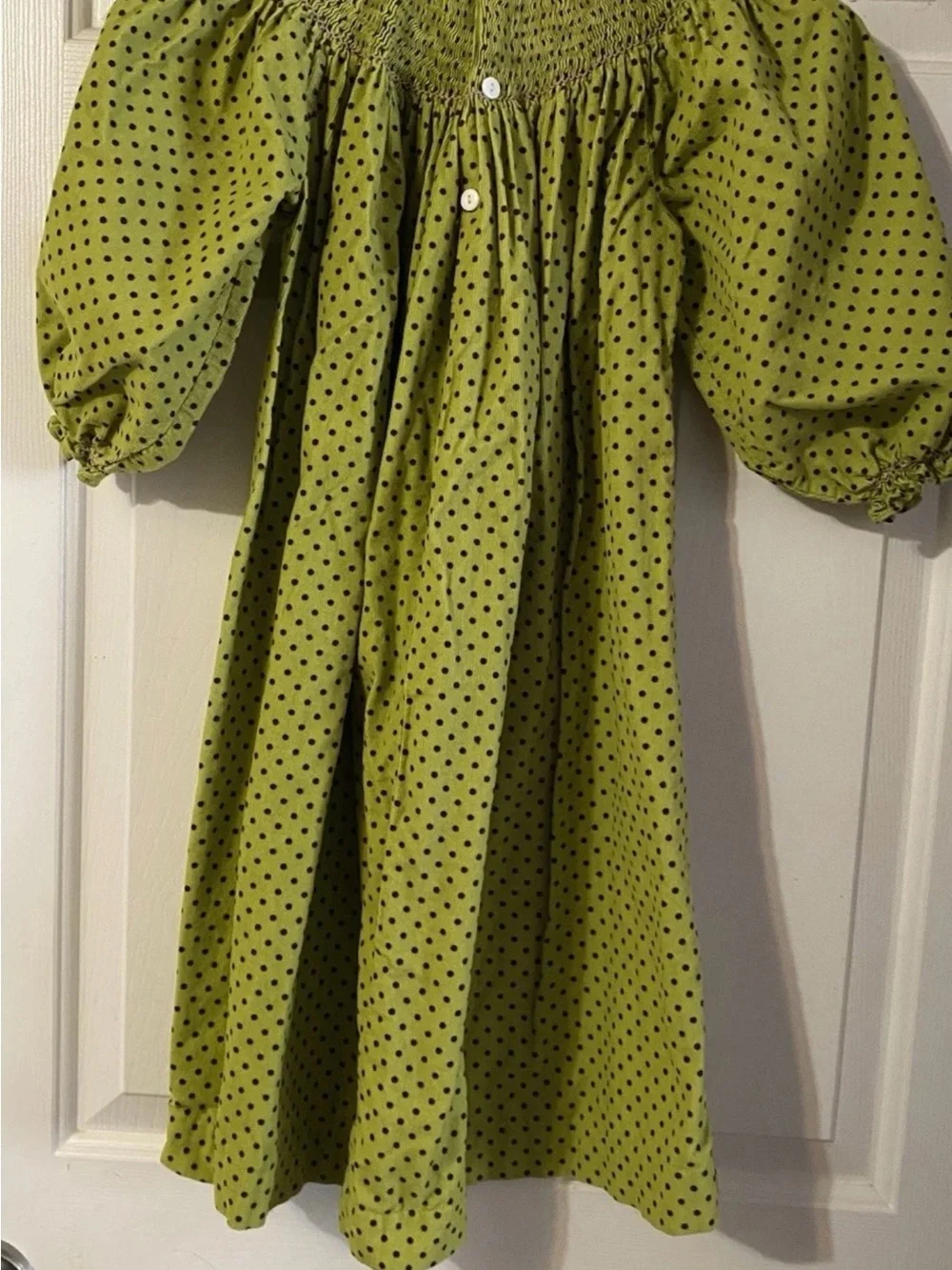 Girls' Lime Green Polka Dot Smocked Dress with Owl Embroidery